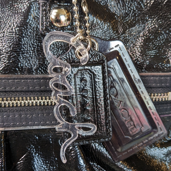 Coach Poppy Black Liquid Gloss Large Zip-top Carry-all Tote Handbag, 3 Hang Tags - Picture 3 of 14